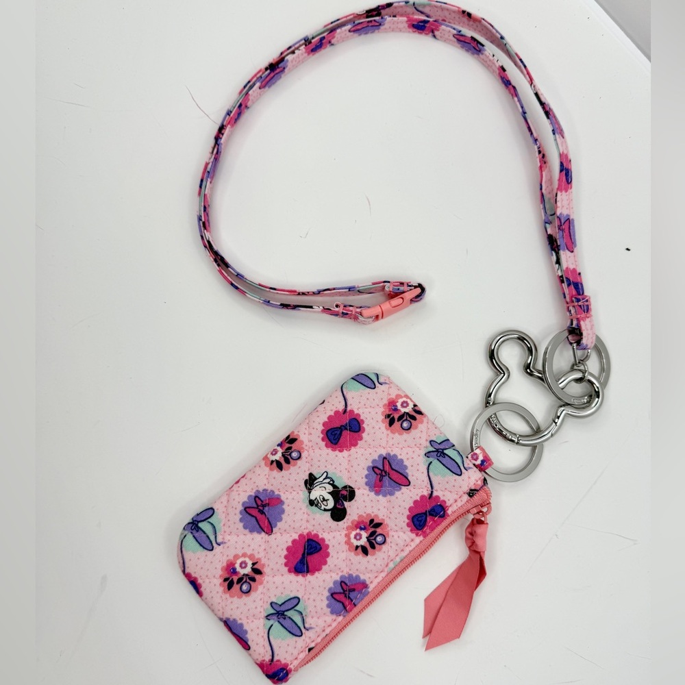 Vera Bradley Disney ID Holder Pink Bow MiniWallet Minnie Mouse Lanyard Key Chain - Picture 4 of 7